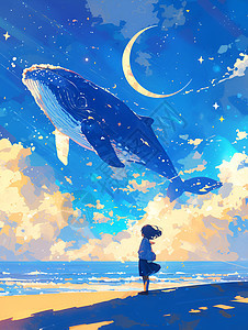 梦幻的动漫女孩和鲸鱼图片