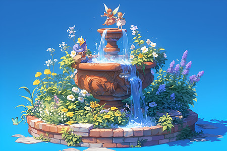 卡通的喷泉花盆高清图片