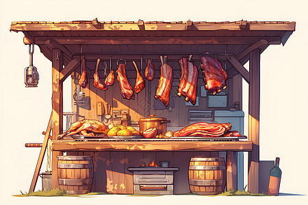 售卖的肉类插画图片