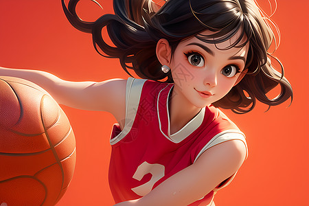 女子运动打篮球的女孩插画