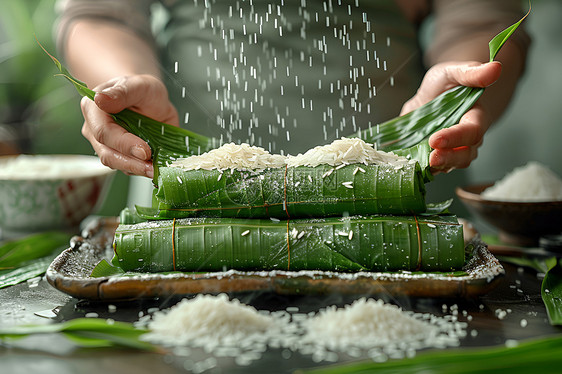 绿叶包粽子图片