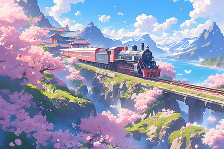 火车穿越花海图片