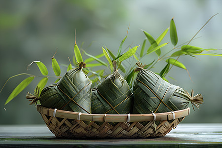 粽子放在竹篓里图片