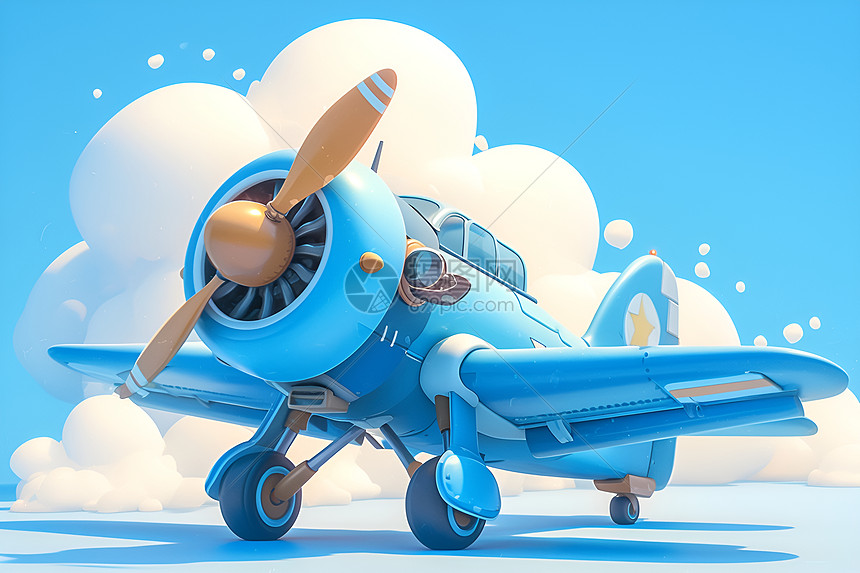 蓝天白云中的小飞机图片