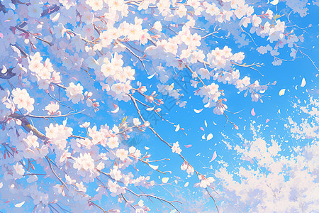 白色樱花绽放的天空插画
