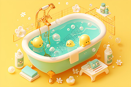 浴缸中的小黄球图片