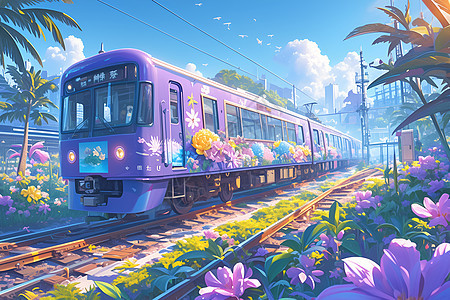 一辆紫色火车图片