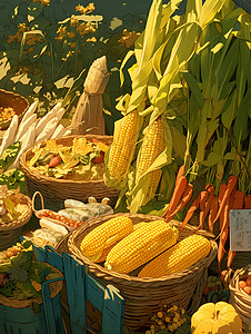 农民市场的玉米摊位图片