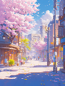 春日繁华的街景图片