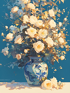 蓝白花瓶图片