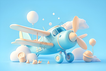 蓝天白云中的蜜蜂玩具飞机图片