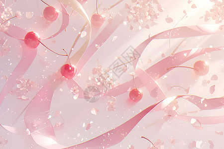 粉红丝带与樱桃的轻幻情节樱桃喷泉图片