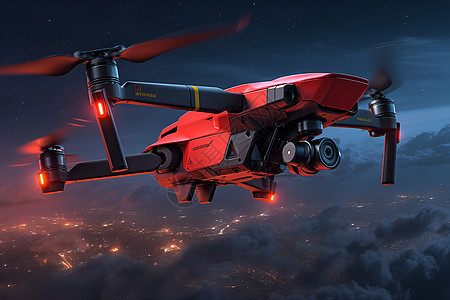 夜空中飞翔的无人机图片