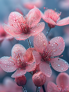 粉色樱花上的水珠图片