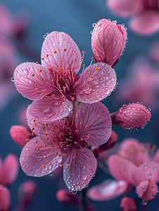 春日的花朵上的水珠图片