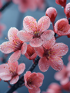 春日绽放花朵上的水珠图片
