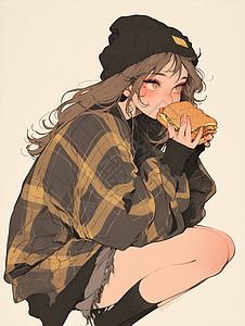 少女在吃汉堡包图片