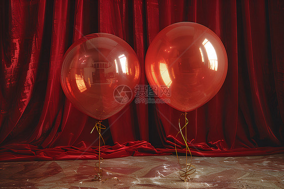 红色幕布前的气球图片
