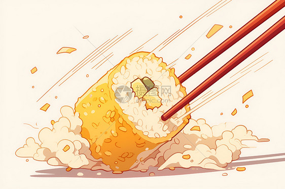 筷子夹着米饭卷图片