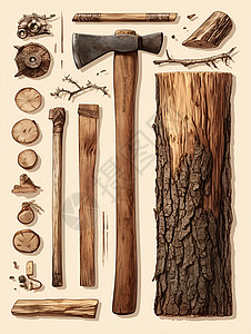 木块与斧子图片