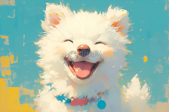 开心的白色小狗图片