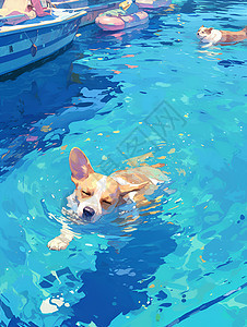 游泳的柯基犬图片