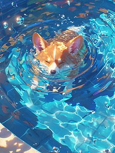 小狗在水池中游泳图片