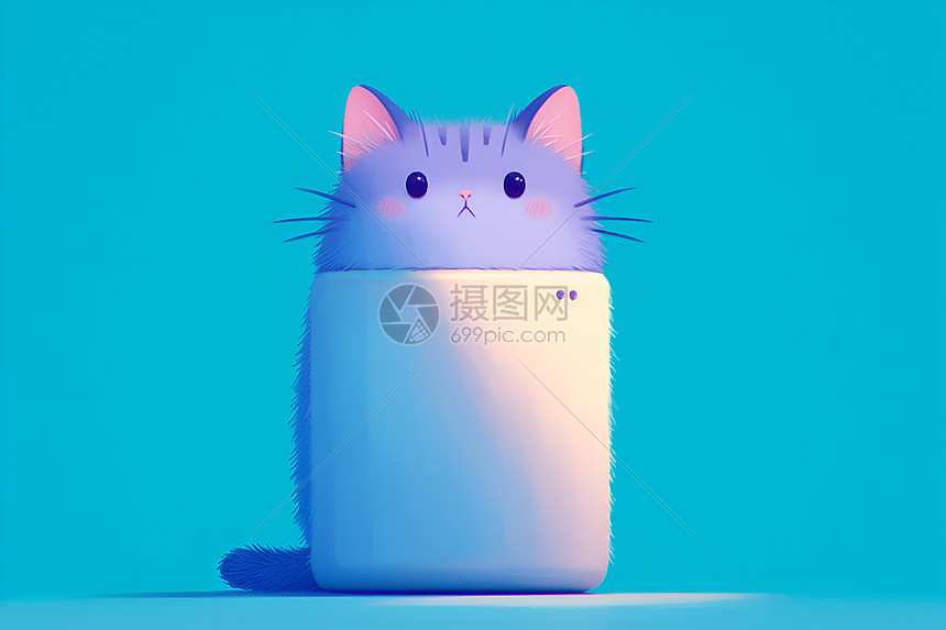 蓝色背景上的小猫图片