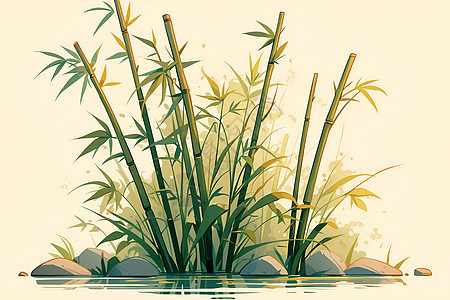 池塘边的竹子图片