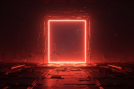 几何空间的红色大门图片