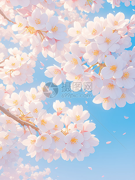蓝色天空下的樱花绽放图片