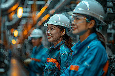 三名身穿蓝色制服的工人图片