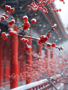 红墙白雪的风景背景图片