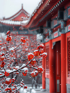 冬日红墙美化雪景图片