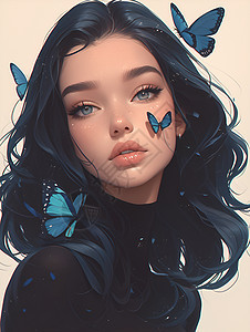 蓝蝶少女插画图片