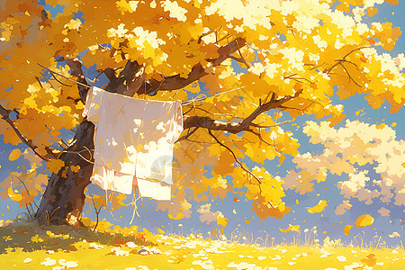 秋天树上的黄叶图片