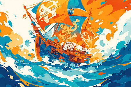 大海中的海盗船图片