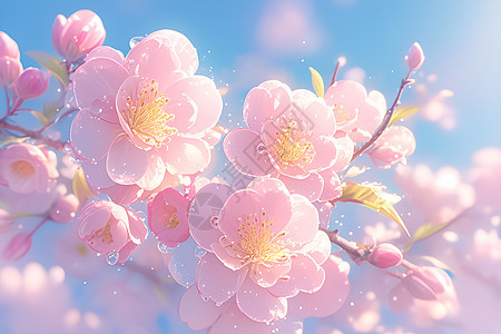 春天粉色桃花怒放图片