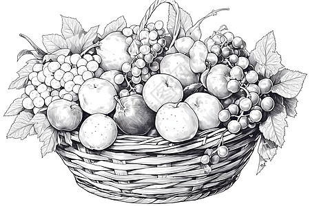 篮子里的水果插画图片