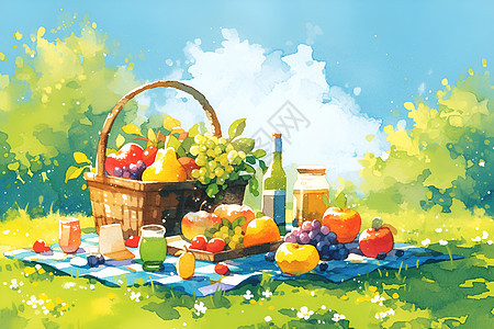 野餐垫上的水果图片