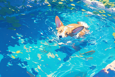 仰天游泳的柯基犬图片