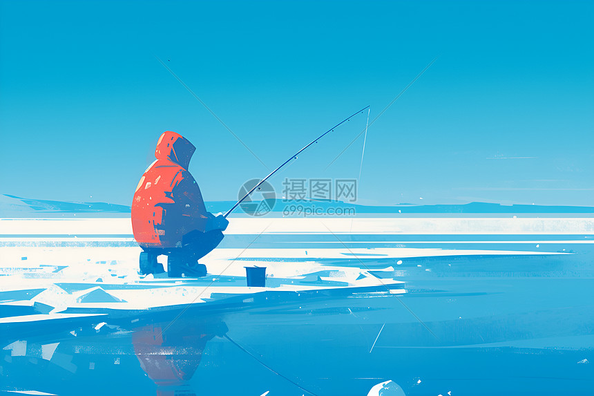湖面上钓鱼的男人图片