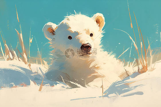 雪地中的北极熊幼崽图片