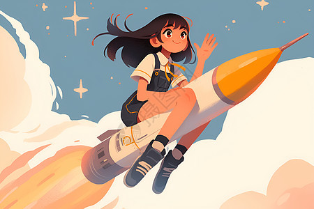 乘坐火箭飞向太空的女孩图片