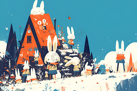 雪地上的白色兔子图片
