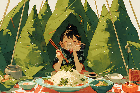 吃着米饭的女孩图片