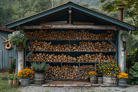 小屋内的木材图片