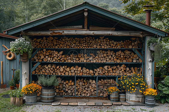 小屋内的木材图片