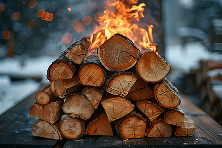 正在燃烧的木材图片