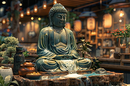 佛祖雕塑供果供奉高清图片